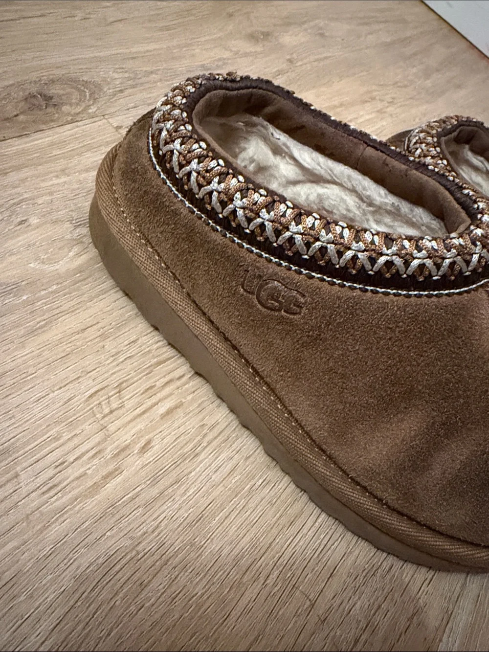 UGG Brown Plush-Lined Kids Slip-On Slippers